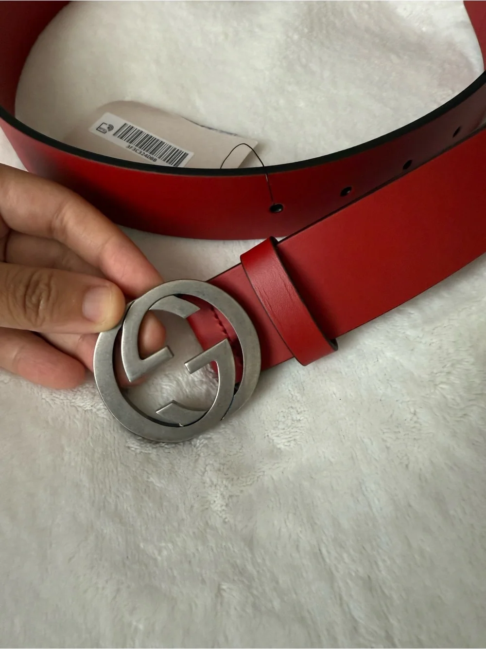 Gucci Red Leather Interlocking G Belt 85
